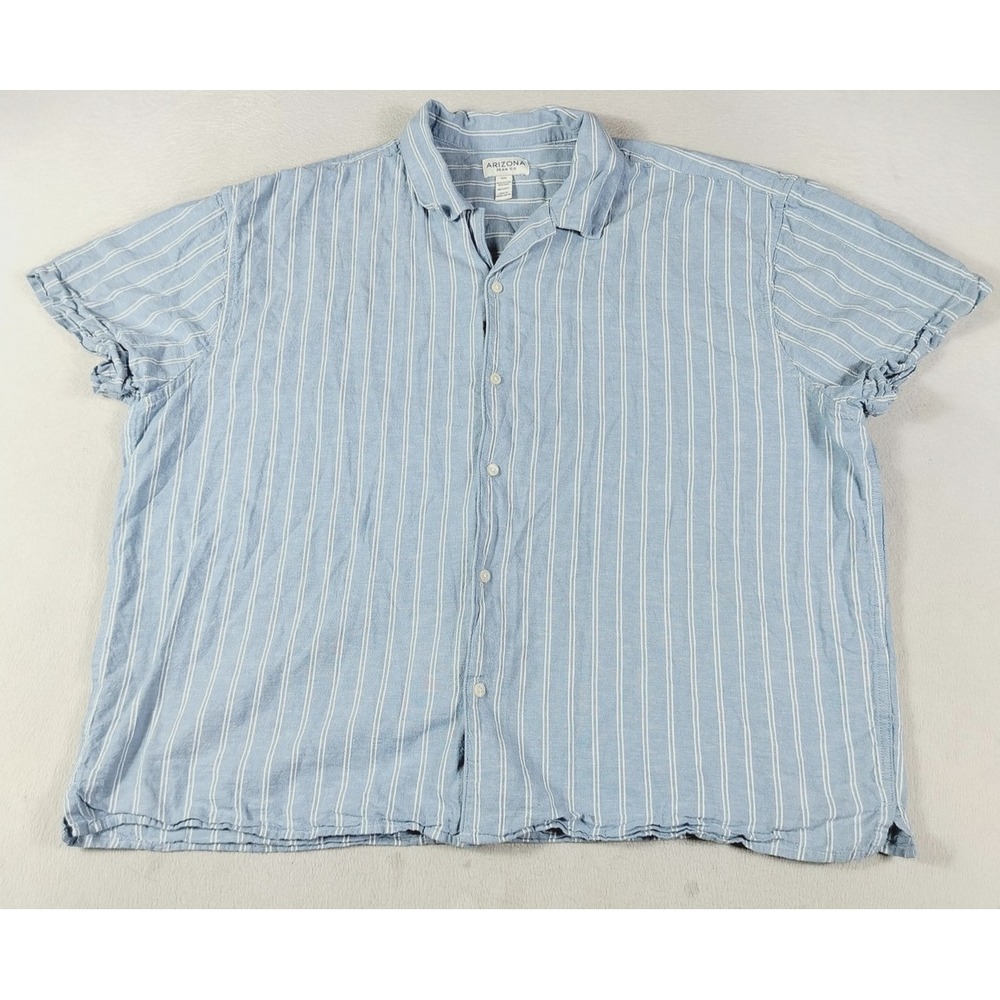 Arizona Jean Co Shirt Mens 2XL Blue Stripe Short Sleeve Linen Blend Summer